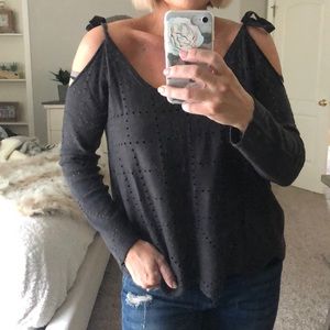 Dark gray open shoulder sweater